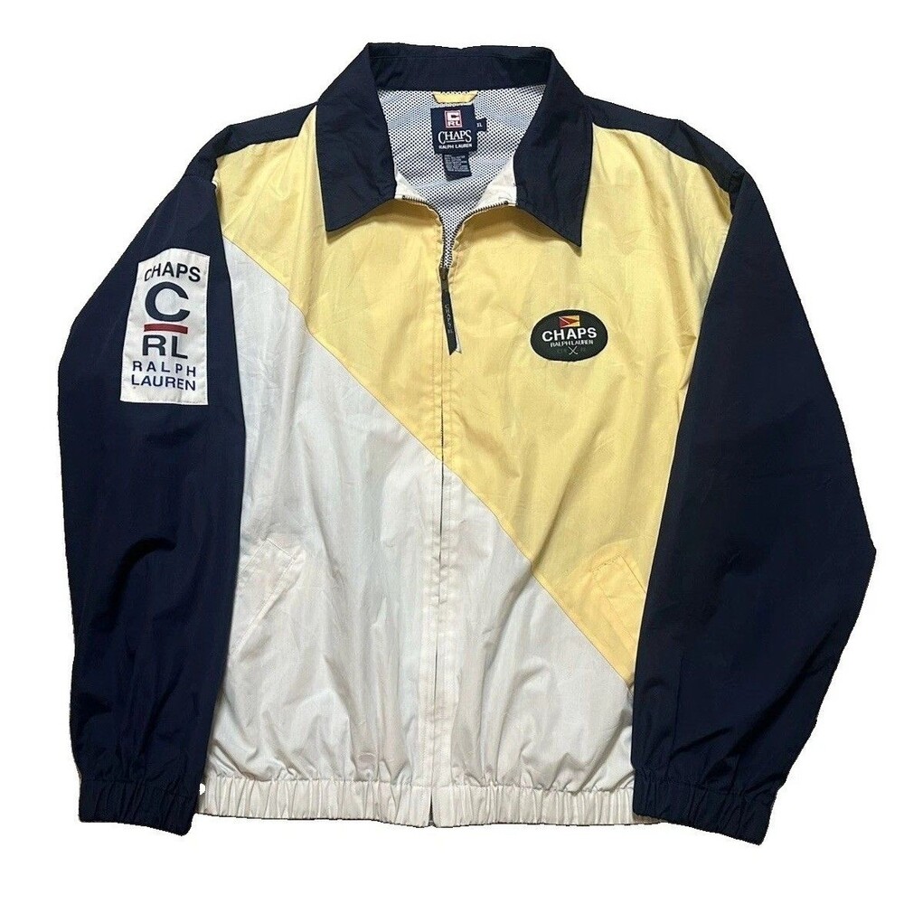 VTG Chaps Ralph Lauren Lightweight Harrington Jacket Size XL Yellow Colorblock